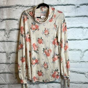 White Birch Floral Cowl Neck Top size L NWT